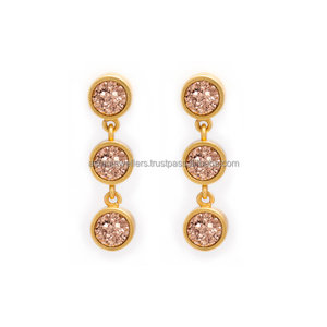 Pendiente de piedras preciosas Druzy de oro rosa Vermeil Plata de Ley 925 Joyería de gota hecha a mano para bodas y fiestas - Product Image 1