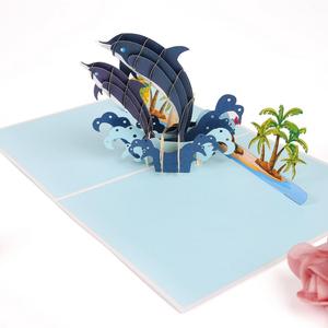 3D chúc mừng sinh nhật cặp vợ chồng cá heo Pop Up thẻ thủ công mỹ nghệ giá bán buôn Việt Nam Sản phẩm chất lượng cao thiệp chúc mừng - Product Image 1