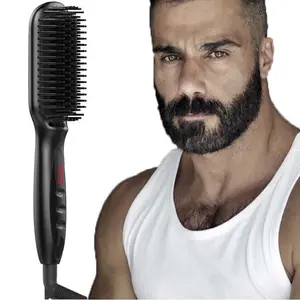 Spazzola per raddrizzare la barba in fabbrica PTC riscaldamento rapido raddrizzare la barba pettine elettrico Logo personalizzato spazzola per raddrizzare la barba