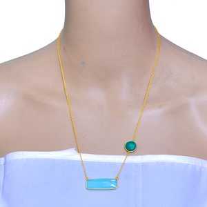 Briolette facetado Aqua Calcedonia cojín Onyx peridoto piedra preciosa 925 plata esterlina chapado en oro cadena collar joyería para mujer - Product Image 4