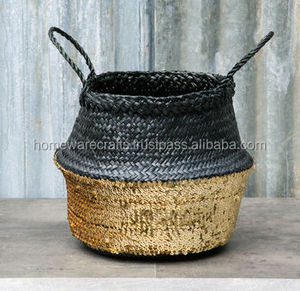 Vietnam Seagrass Belly Basket Manijas de doble nivel Cocina Baño Mercado europeo Ahorro de espacio sostenible al por mayor - Product Image 6
