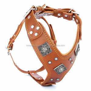 Luxury Leather <b>Dog</b> Harness with Leash for Walking Training New Designs Very Cheap Price Manufacturer Wholesaler Decorated Rivets - Product Image 4