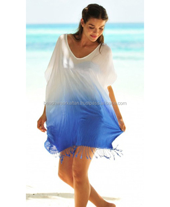 Cool Colored <b>Women's</b> Beachwear Rayon Tie & Dye Short Kaftan Beach Cover Ups <b>Poncho</b> Caftan With Fringes - Product Image 1