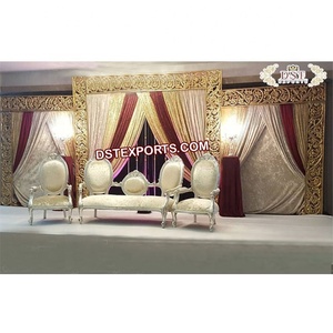 เวทีมุสลิม Walima กรอบสีทองเวทีแต่งงานเฟรมรอยัลไฟเบอร์อินเดียทองแต่งงานเวทีหลังกรอบ - Product Image 1