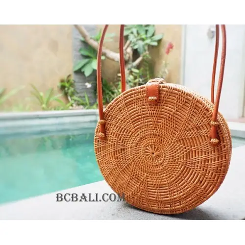 Wholesale Ekspor Kualitas!! Ukuran Besar Rotan Lingkaran Bulat Tas Tangan Musim Panas Busana Tradisional Desain Etnik dari Bali