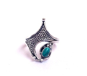 Bague en pierre argent Turquoise et cristal, joli anneau en forme de fantaisie, à la mode - Product Image 1
