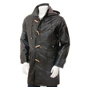 Trench-coat à capuche de haute qualité pour homme avec bouton de décoration en cuir - Product Image 1