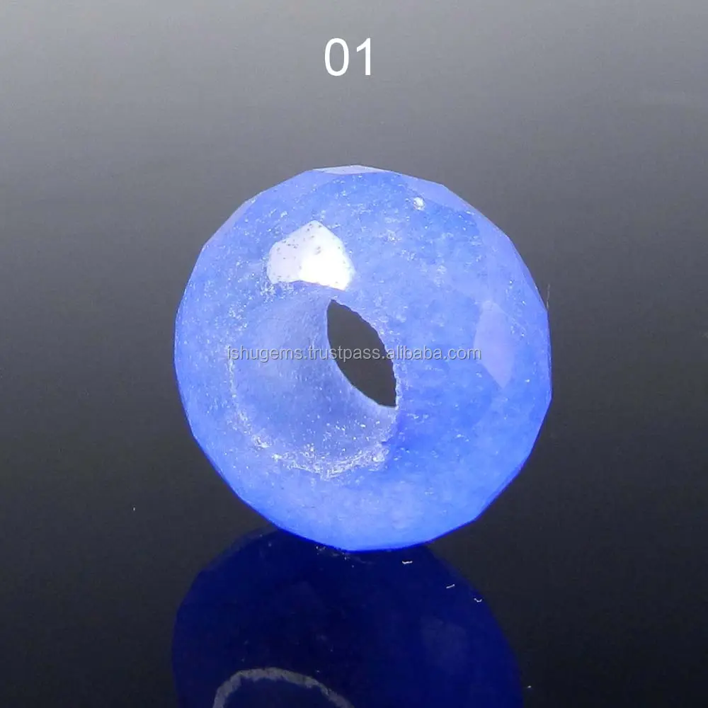 Silver gold plated jewelry Blue Agate Hole Roundel Faceted Beads 14x8x5.5mm IG9717