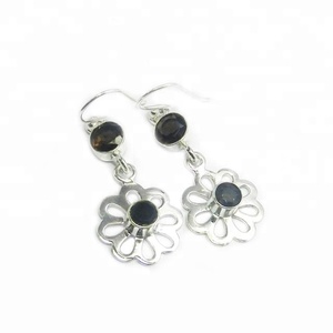 Pendientes de gota de piedras preciosas de cuarzo ahumado genuino, joyería de plata de ley 925 sólida, acabado de oro rosa, bodas, fiestas, mujeres y niñas - Product Image 1