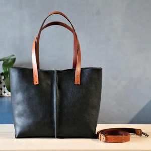 Sac fourre-tout en cuir, sac fait main, grand, noir AM-0018 - Product Image 1