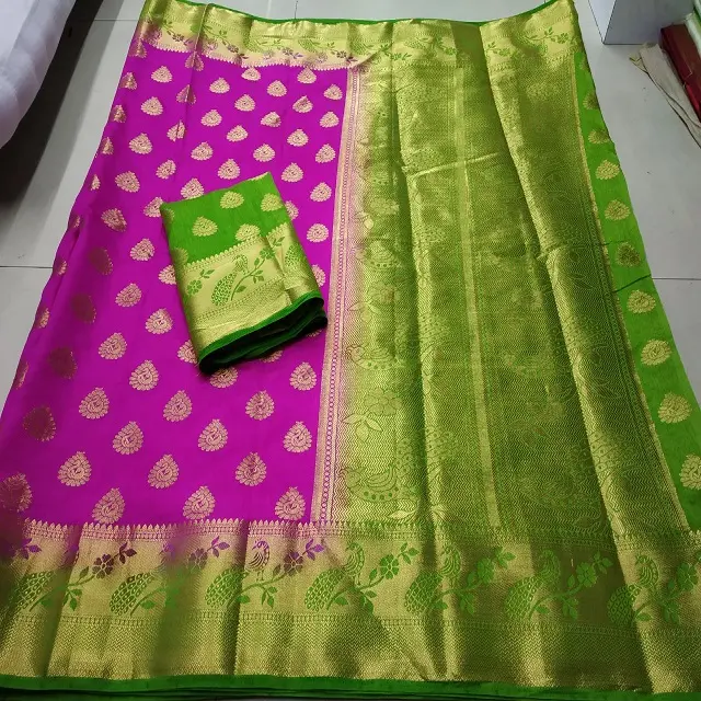 Hindistan tasarımcı parti giyim dokuma Kanjivaram saree bluz