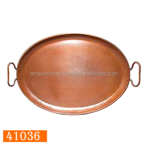 Plateau de service en cuivre rectangulaire martelé à la main et plateau de restaurant plateau en cuivre en métal de forme ovale fait à la main - Product Image 4