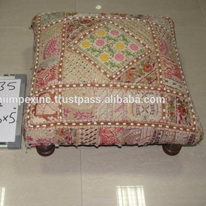 Wholesale Embroidered Wooden Footrest <b>Stool</b> Upholstered <b>Small</b> Ottoman Furniture - Product Image 2