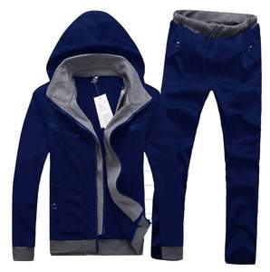 Conjunto de pantalón para correr con estampado informal, de lana con cremallera frontal Sudadera con capucha, sudadera con capucha y bolsillo de canguro, chándal bordado, muestra compatible - Product Image 1