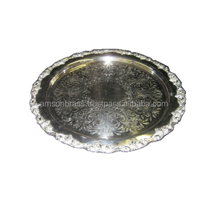 High Quality Metal <b>Serving</b> <b>Round</b> Shape Metal <b>Tray</b> <b>Round</b> Shape <b>Tray</b> Silver Plated Engraved <b>Serving</b> <b>Tray</b> - Product Image 1