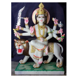 Escultura Artesanal de la Diosa Durga Maa en Mármol Blanco Antiguo para Decoración de Templos - Product Image 1