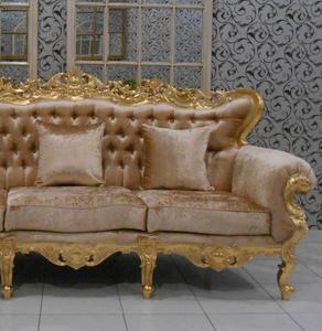 โซฟาไม้แกะสลักสไตล์อิตาลีแบบคลาสสิกสีทองคำเปลว 3 ที่นั่ง - Product Image 5