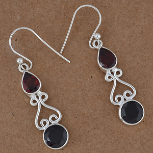 Belle pierre précieuse grenat rouge 925 argent Sterling Vintage boucles d'oreilles bijoux plaqué argent boucle d'oreille à la mode pour les femmes. - Product Image 3