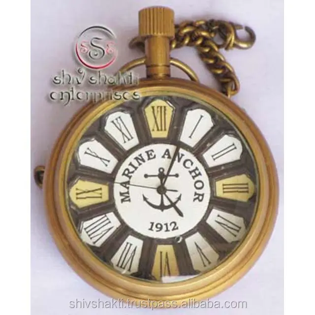 पीतल हस्तनिर्मित समुद्री लंगर जेब घड़ी की चेन के साथ समुद्री शैली काम घड़ी के लिए पुरुषों की संग्रहणीय विंटेज उपहार