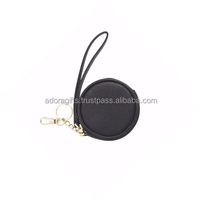 Black Soft Men Women Card Coin Key holder ZIP Genuine Leather Wallet Pouch Bag