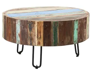 Industrial Recycle Wooden Reclaimed Round Coffee Table Furniture