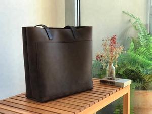 Large Brown Leather <b>Tote</b> <b>Bag</b> with Pocket Premium <b>Sturdy</b> Distressed Leather Handmade AV-0042 Markhor Leather Women's Easy Carry - Product Image 5