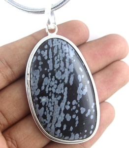 Sterling Silver Fancy Shape Natural Snowflake Jasper Gemstone Pendant Necklace Charm DIY Jewelry <b>Women</b> Fashion - Product Image 4
