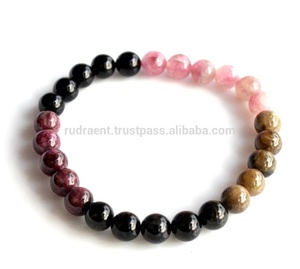 Personalizable Grado Superior 7 mm Turmalina Piedras Preciosas cuentas redondas Todos los tonos Pulsera de moda estirable - Product Image 3