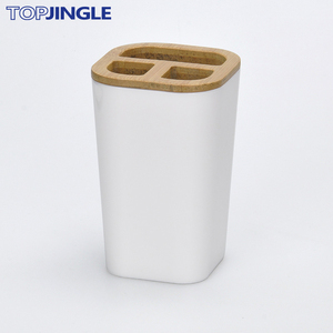 Soporte para cepillo de dientes con forma de cilindro redondo moderno blanco/amarillo ecológico de poliresina - Product Image 3