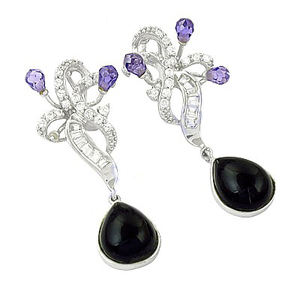 Bold Compact poire coupe noir Onyx forme ronde boucle d'oreille 925 argent massif boucle d'oreille Zircon cubique goutte boucle d'oreille bijoux cadeau pour elle - Product Image 2