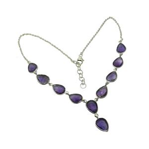 Women's Natural Purple <b>Amethyst</b> Faceted Cut Gemstone <b>Necklace</b> Solid 925 Sterling Silver for Weddings Parties Strand Chain Type - Product Image 1