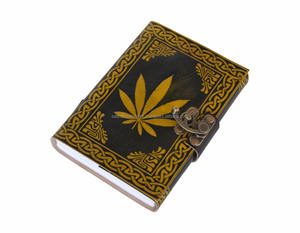 Amarillo con hoja negra en relieve Vintage hecho a mano 100% diario de cuero genuino páginas blancas en blanco A5 cuaderno útiles escolares diario - Product Image 5