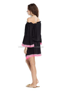 Tunique courte de plage très élégante brodée, vêtement de qualité supérieure, avec manches à cloche et épaules dénudées, de Style bohème et Cover-Up - Product Image 3