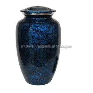 Urna de ataúd funerario de cremación de entierro con acabado azul para cenizas humanas - Product Image 1