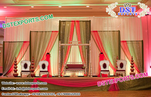 Décorations de scène de mariage en forme de paon, décorations de scène de mariage royale sud-indien, montage de scène du Maharashtra pour réception - Product Image 5