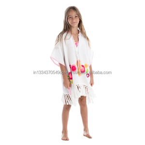 Couverture de plage pour petite fille, maille brodée à capuche, motifs floraux, Caftan, style Boho pour bébé, décoration Exclusive - Product Image 3