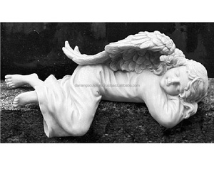 Estatua de Ángel Bebé Acostado y Durmiendo en Piedra de Mármol Blanco DSF-TT011 - Product Image 1