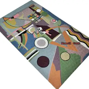 几何设计现代羊毛地毯地毯手工印度地毯和地毯