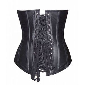 Overbust Steelboned Black Leather Corset Top Front Zipper Laces Fetish Steampunk Body Shaping Corset Holey <b>Shapewear</b> Leggings - Product Image 2