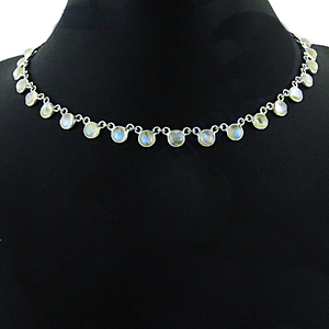 สร้อยคอเงินสเตอร์ลิง925สำหรับปาร์ตี้ที่ดีที่สุดทำด้วยมือสายสร้อยเชื่อมโยงหินจันทราสีรุ้งของขวัญวันเกิดสำหรับเธอ - Product Image 2