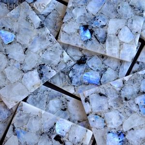 Sous-verre en pierre de lune naturelle arc-en-ciel, dessous de verre, dispositif de beauté, carreaux - Product Image 3