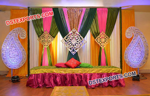 Mehndi Stage Decor With <b>Heavy</b> <b>Curtains</b> Indian Sangeet Wedding Stage Decoration Heena night mehndi stage Australia Event Decor - Product Image 4