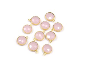 Rose Quartz Natural Multi Gemstone Handmade Jewelry Round Shape With Gold Plated Bezel <b>Birthstone</b> Boho Connectors - Product Image 1