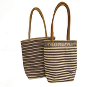 Lowellcraft JUTE STRIPED SHOPPING <b>BAG</b> with ZARI BORDER and ROPE HANDLE (MEDIUM) - Product Image 4