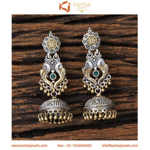 Boucle d'oreille paon vert 8931 en bijoux d'imitation placage 2 tons pour fiançailles ou cadeau de fête de mariage - Product Image 1