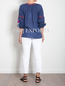 Stunning Aari Embroidered Bohemian V-neck Long Sleeve Blouse Top Beautiful Summer Floral Design Vibrant Colors Lace Decoration - Product Image 4