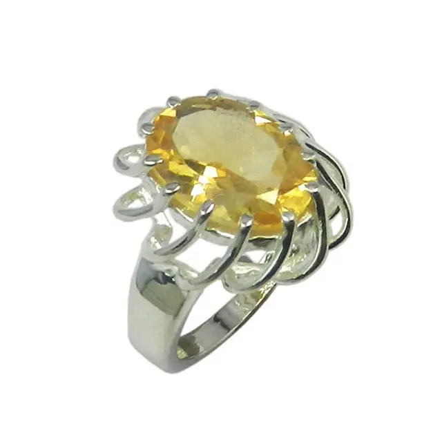 Mooie Zilveren Sieraden Ovale Vorm Zilveren Sieraden 925 Zilveren Sieraden Gele Kleur Citrine Edelsteen Ring Voor Vrouwen Trouwringen