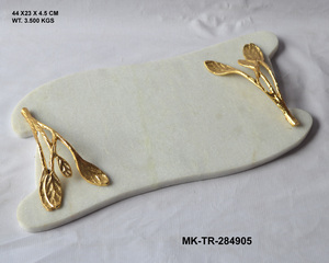 <b>Marble</b> <b>Tray</b> With Brass Handles - Product Image 4