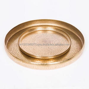 Bandeja de cobre con mango de color dorado Bandeja para servir alimentos y decoración del hogar - Product Image 6