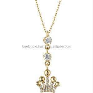 14K oro sólido Rey reina corona encanto tendencia nuevo modelo collar joyería fina para mujeres hecho en Turquía - Product Image 1